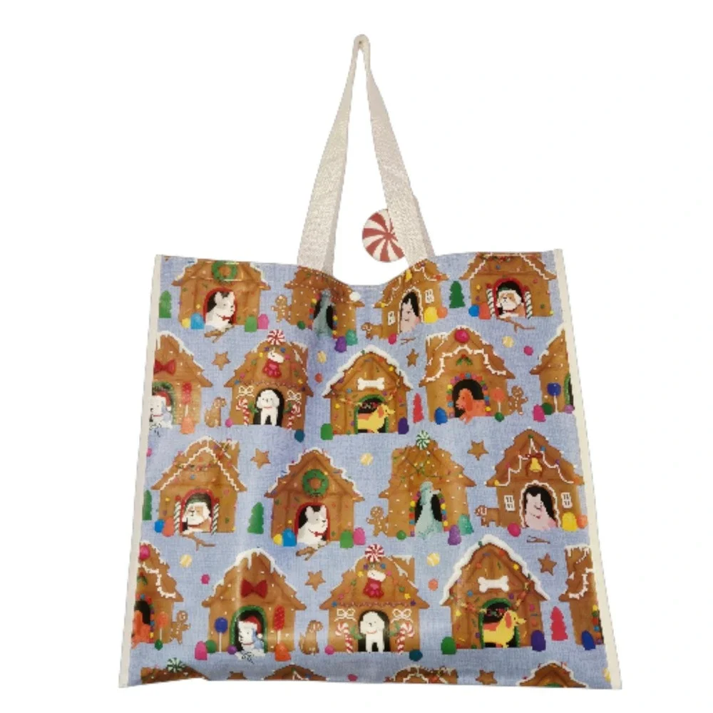 Christmas Gingerbread Houses Dogs Dog House Candy Canes TJMaxx Tote Bag Gift